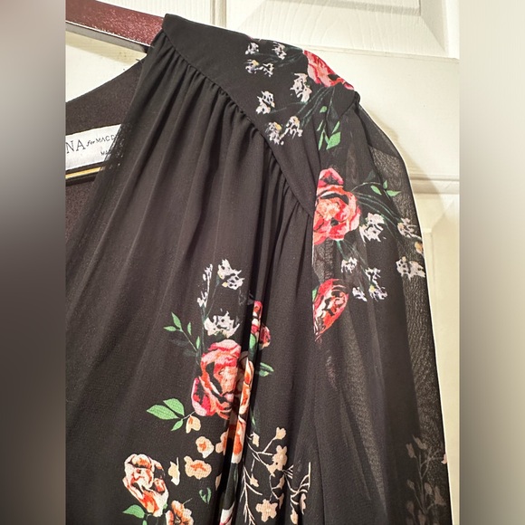 IEENA FOR MAC DUGGAL Belted Floral Print Illusion Long Sleeve Gown Black Size 12 - Picture 10 of 16